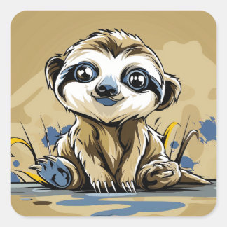 Cute baby sloth square sticker