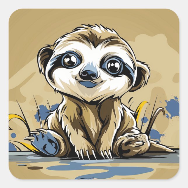 Cute baby sloth square sticker (Front)