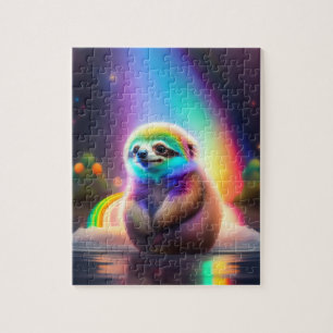 Cute Baby Sloth Watercolor With Rainbow Colours Jigsaw Puzzle