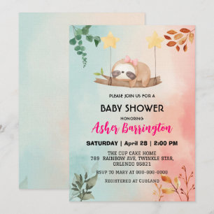 Cute Baby sloth wild Summer baby shower party Invitation