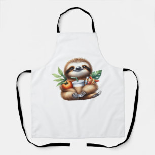 Cute Baby Sloth with Pumpkin Coffee and Pancakes w Apron
