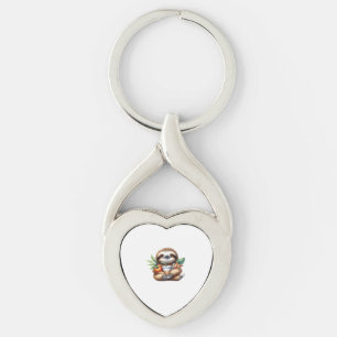 Cute Baby Sloth with Pumpkin Coffee and Pancakes w Key Ring