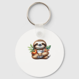 Cute Baby Sloth with Pumpkin Coffee and Pancakes w Key Ring