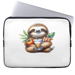 Cute Baby Sloth with Pumpkin Coffee and Pancakes w Laptop Sleeve