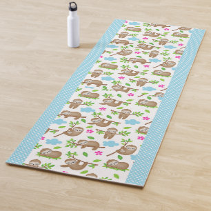 Cute Baby Sloths with Blue White Polka Dots Yoga Mat