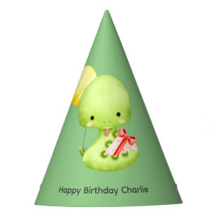 Cute Baby Snake with balloon, Birthday Party Hat
