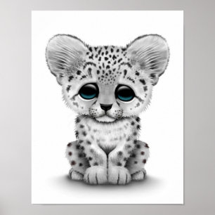Cute Baby Snow Leopard Cub on White Poster