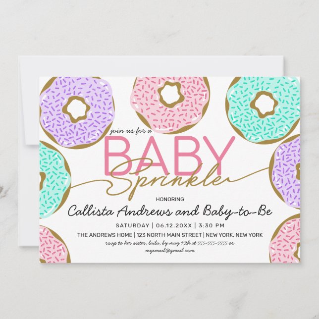 Cute Baby Sprinkle Pink Green Purple Doughnuts Sho Invitation (Front)