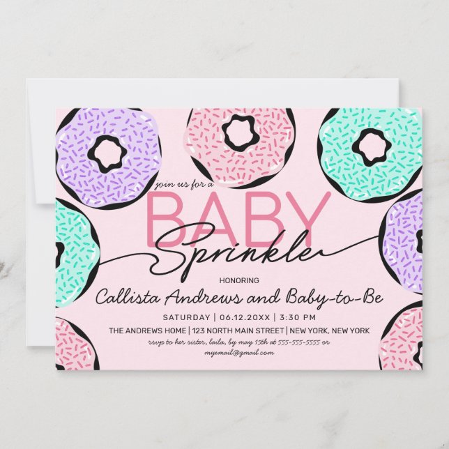 Cute Baby Sprinkle Pink Green Purple Doughnuts Sho Invitation (Front)
