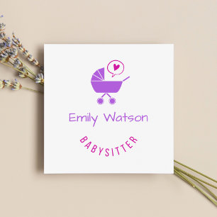 Cute Baby Stroller Purple Heart Babysitter Square Business Card
