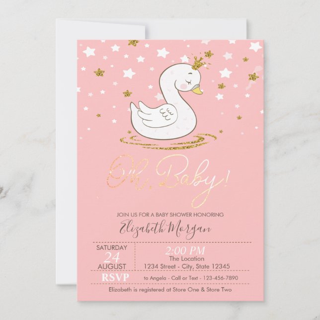 Cute Baby Swan Crown Stars Baby Shower Invitation (Front)