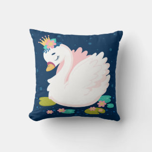 Cute Baby Swan Princess White Pink Green Blue Cushion