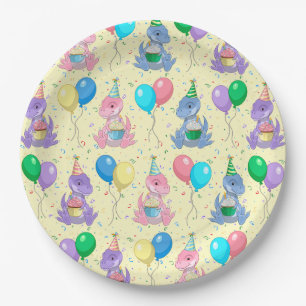 Cute Baby T-Rex Dinosaur Birthday Paper Plate