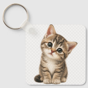 Cute Baby Tabby Kitten Square Aluminium Keychain