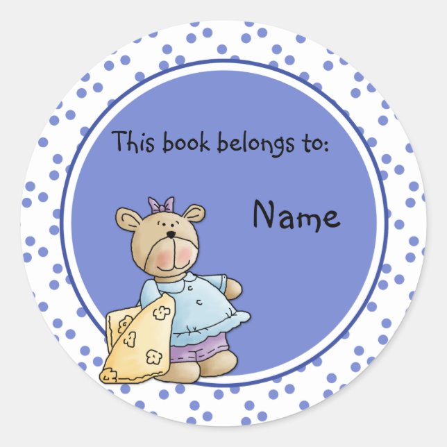 Cute baby teddy baer bookplate classic round sticker (Front)