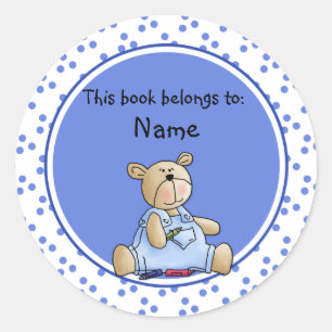 Cute baby teddy baer bookplate classic round sticker