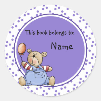 Cute baby teddy baer bookplate classic round sticker