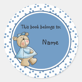 Cute baby teddy baer bookplate classic round sticker