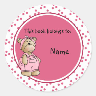 Cute baby teddy baer bookplate classic round sticker