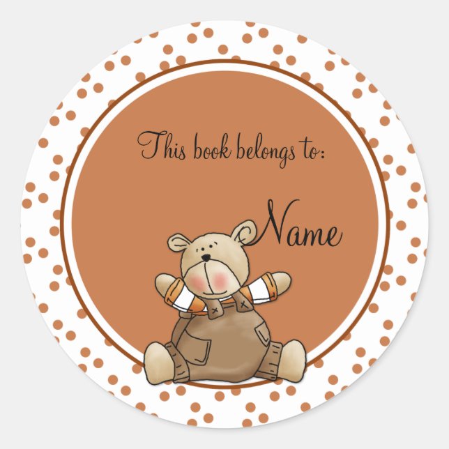 Cute baby teddy baer bookplate classic round sticker (Front)
