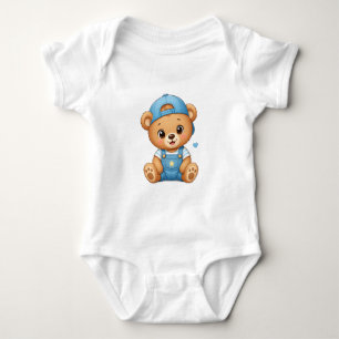 Cute Baby Teddy Bear in Blue Cap - Adorable Bear i Bodysuit