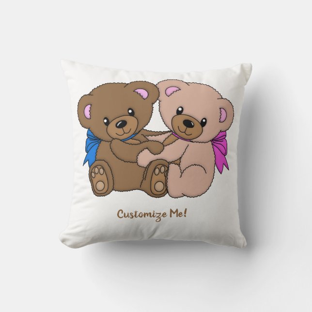 Cute Baby Teddy Bears Adorable Twins Personalised Cushion (Front)