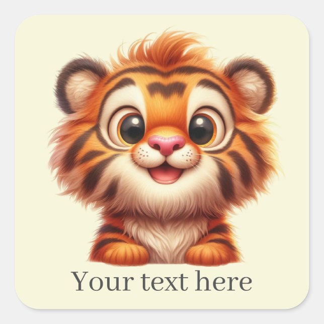 Cute baby tiger add text square sticker (Front)