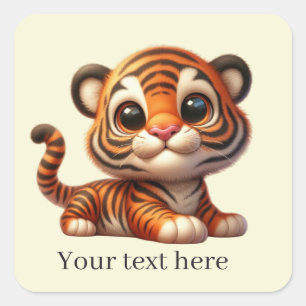 Cute baby tiger add text square sticker
