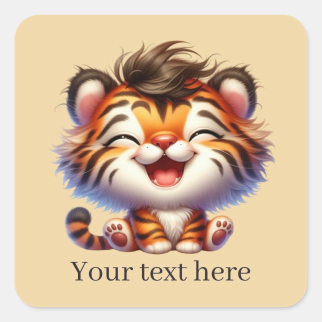 Cute baby tiger add text square sticker (Front)