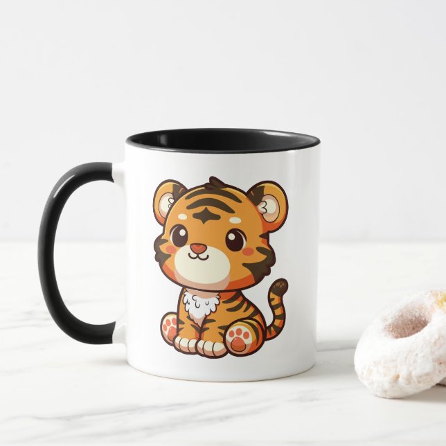Cute Baby Tiger Cartoon Mug (With Donut)