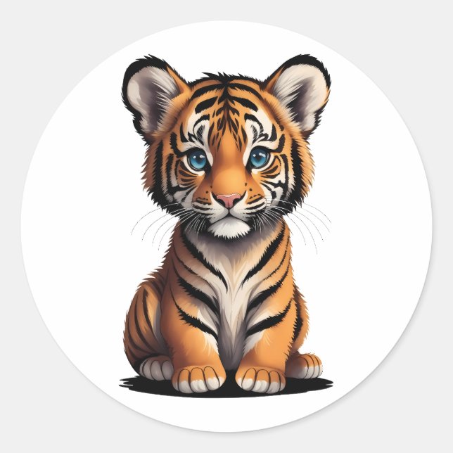Cute Baby Tiger Classic Round Sticker (Front)