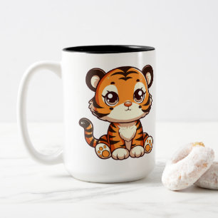 Cute baby tiger cub sitting Two-Tone coffee mug