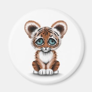 Cute Baby Tiger Cub with Blue Eyes on White Magnet