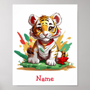 Cute Baby Tiger Custom Name Poster