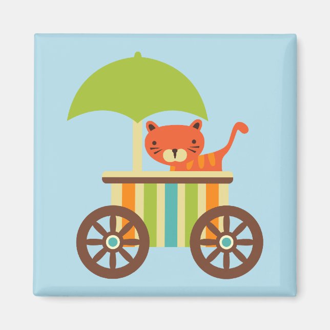 Cute Baby Tiger on Ice Cream Cart Kids Gifts Magnet (Front)