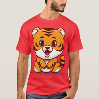 Cute Baby Tiger Sitting Cartoon T-Shirt