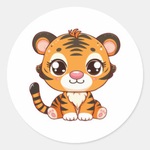 Cute Baby Tiger Sitting Classic Round Sticker