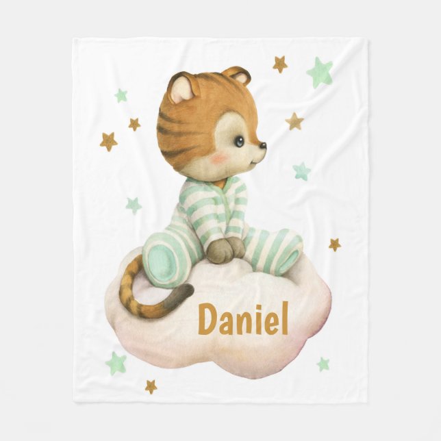 Cute baby tiger sitting cloud fleece blanket (Front)