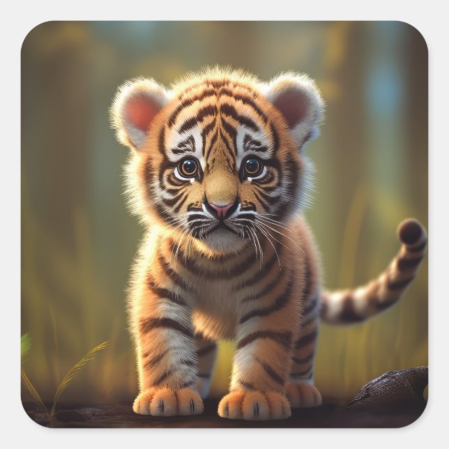 Cute Baby Tiger Square Sticker (Front)