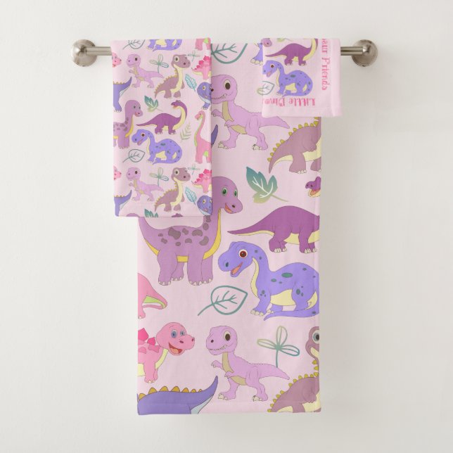 Cute baby toddler dinosaurs collage pattern  bath towel set (Insitu)