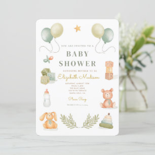 Cute Baby Toys Watercolor Baby Shower  Invitation