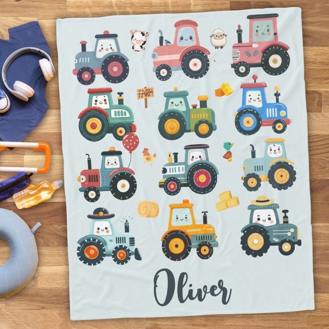 Cute Baby Tractors in a Farm Fleece Blanket (Creator Uploaded)