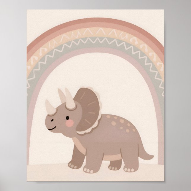 Cute baby triceratops - Boho Dino Series Poster (Front)
