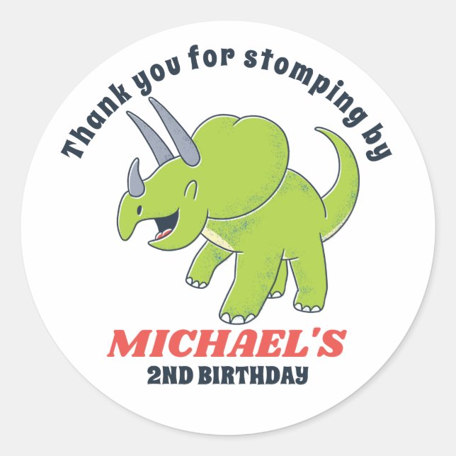 Cute Baby Triceratops Dinosaur Kids Birthday Party Classic Round Sticker (Front)