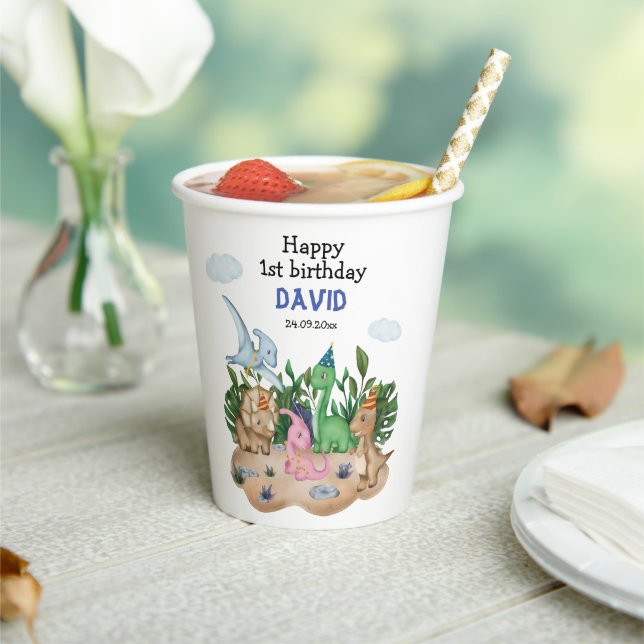 Cute baby tropical dinosaurs! 1st Birthday Paper Cups (Insitu)