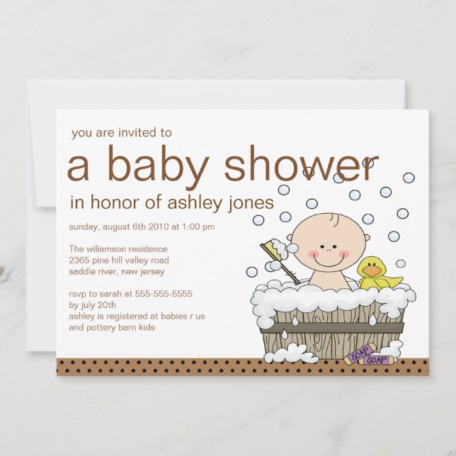 Cute Baby Tub Boy Baby Shower Invitation (Front)