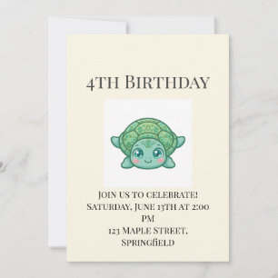 Cute Baby Turtle 4th Birthday Invitation