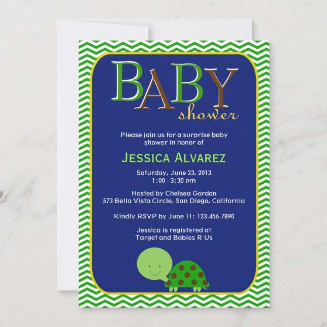Cute Baby Turtle Baby Boy Baby Shower Invitation (Front)