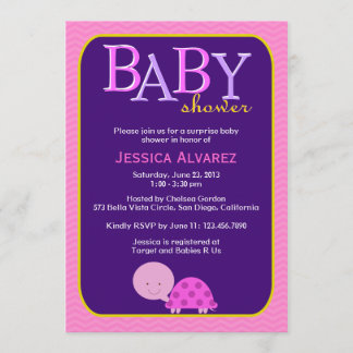 Cute Baby Turtle Baby Girl Baby Shower Invitation