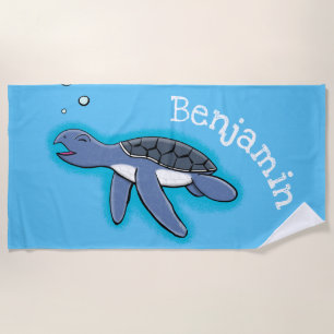 Cute baby turtle cartoon beach towel